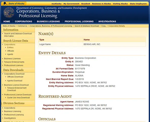 Alaska Corporate Entity Details