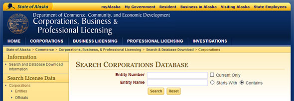 Alaska Business Entity Search