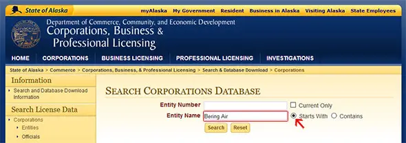 Alaska Corporate Entity Search