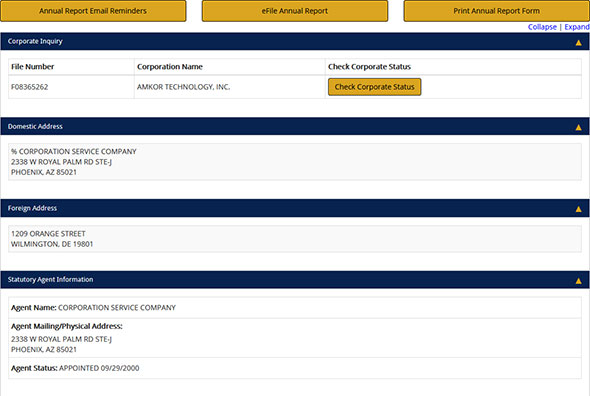 Arizona Corporation Entity Details