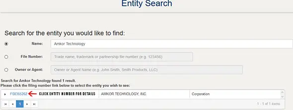 Arizona Corporation Entity Search Results