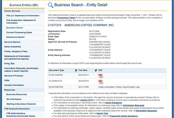 California Corporation Entity Details