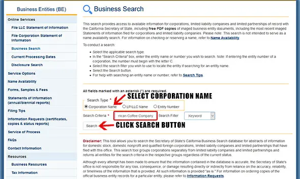 California Corporation Entity Search