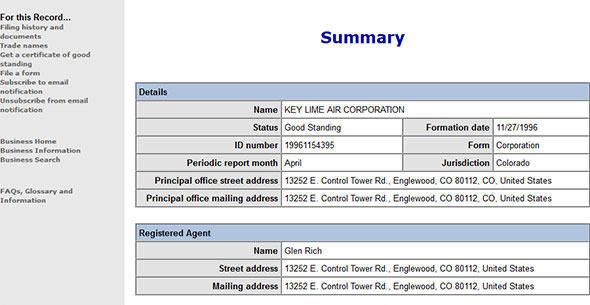 Colorado Corporate Entity Details