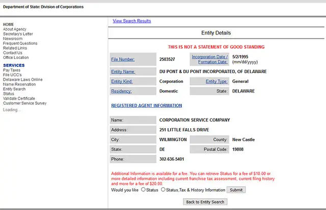 Delaware Corporate Entity Details