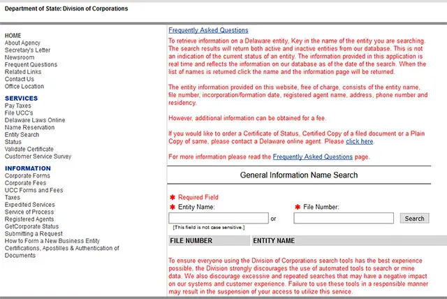 Delaware Business Entity Search