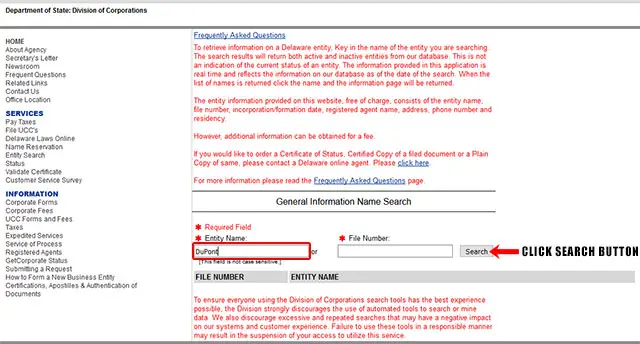 Delaware Corporate Entity Search