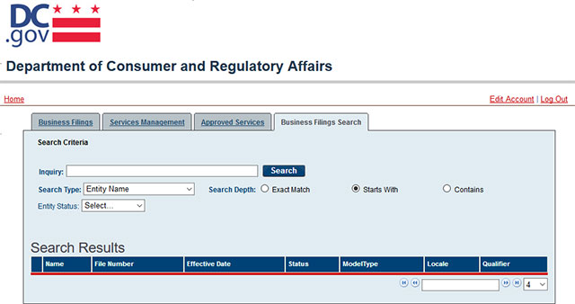 District of Columbia Business Entity Search