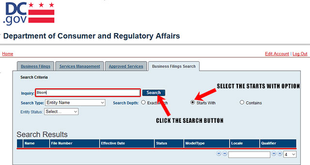 District of Columbia Corporate Entity Search