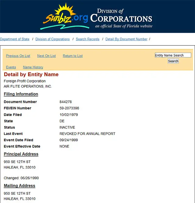 Florida Corporate Entity Details