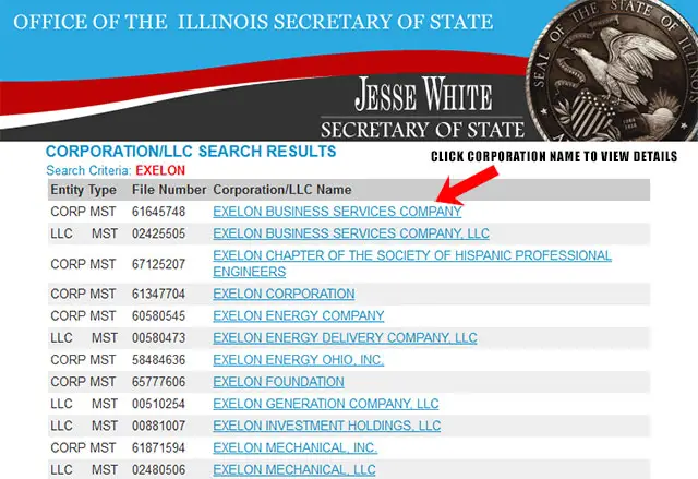 Illinois Corporation Entity Search Results