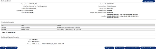 Indiana Corporation Entity Details