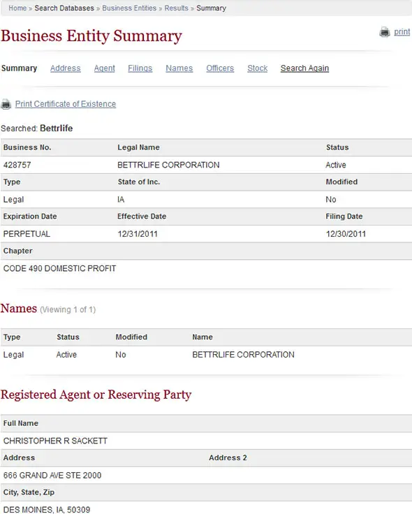 Iowa Corporation Entity Details