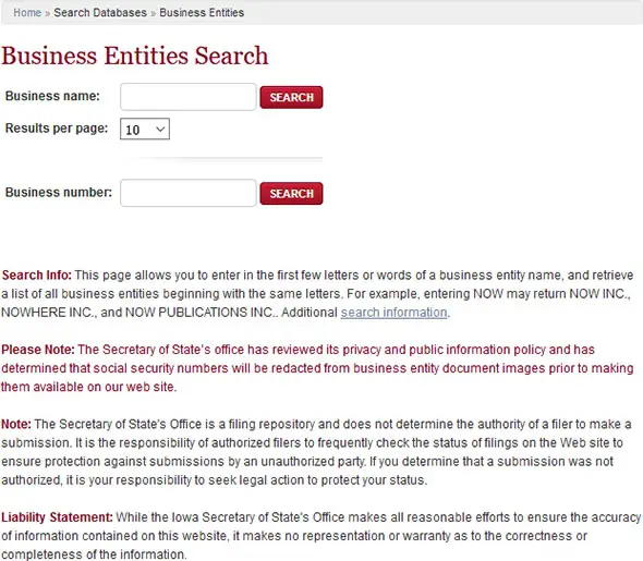 Iowa Business Entity Search