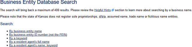 Kansas Corporation Entity Database Search
