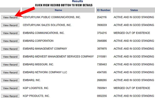 Kansas Corporation Entity Search Results