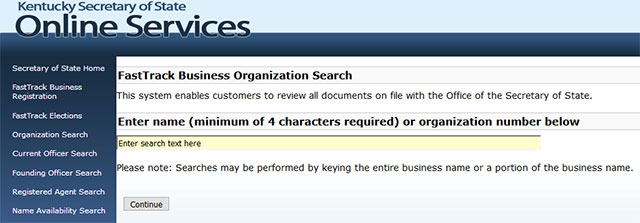 Kentucky Business Entity Search