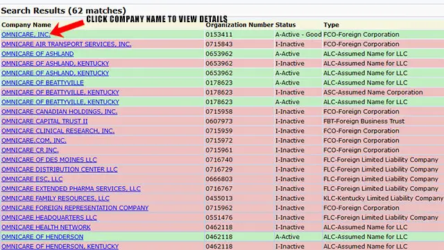 Kentucky Corporation Entity Search Results