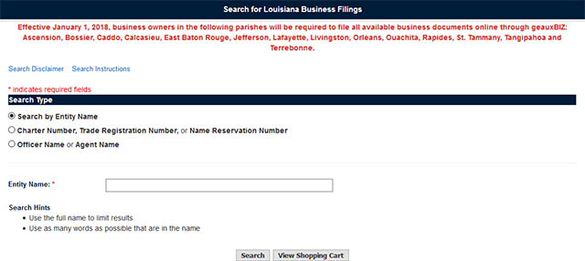 Louisiana Business Entity Search