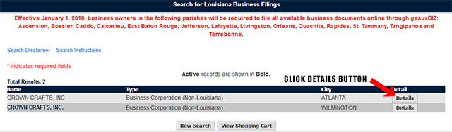 Louisiana Corporation Entity Search Results