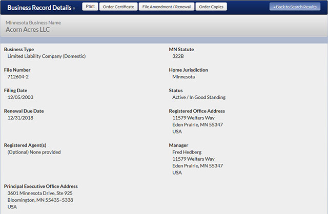 Minnesota Corporation Entity Details