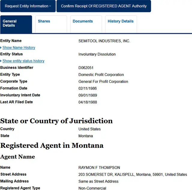 Montana Corporation Entity Details