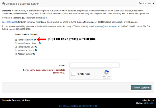 Nebraska Corporation Entity Search