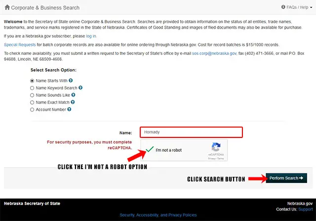Nebraska Corporation Entity Search