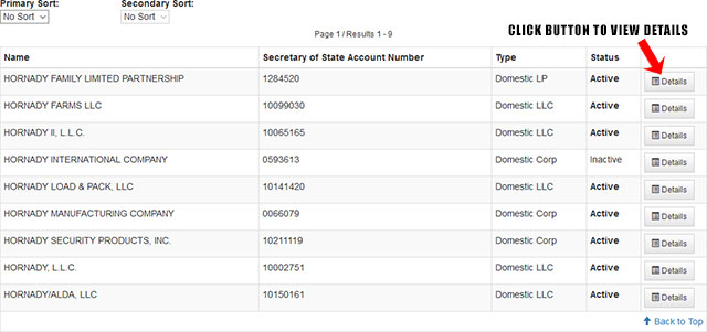 Nebraska Corporation Entity Search Results