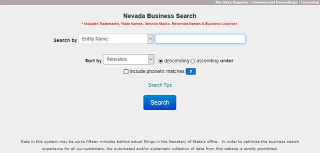 Nevada Business Entity Search