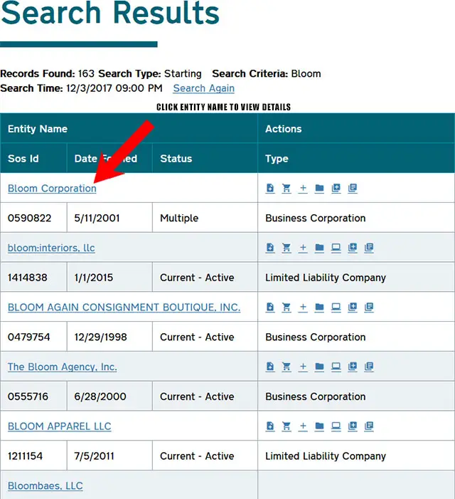 North Carolina Corporation Entity Search Results