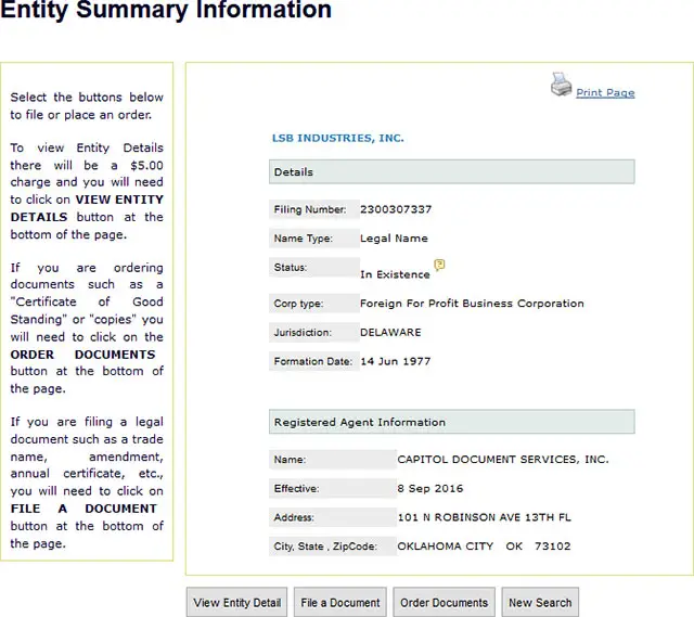 Oklahoma Corporation Entity Details