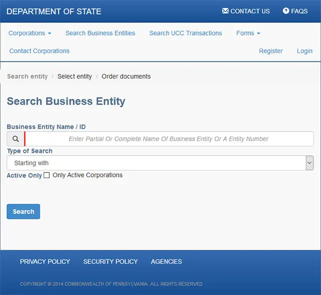 Pennsylvania Business Entity Search