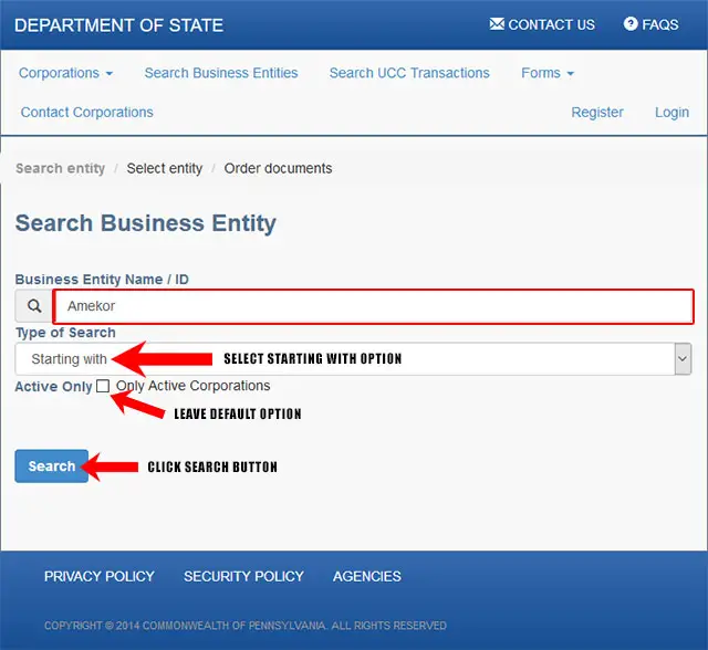 Pennsylvania Corporation Entity Search