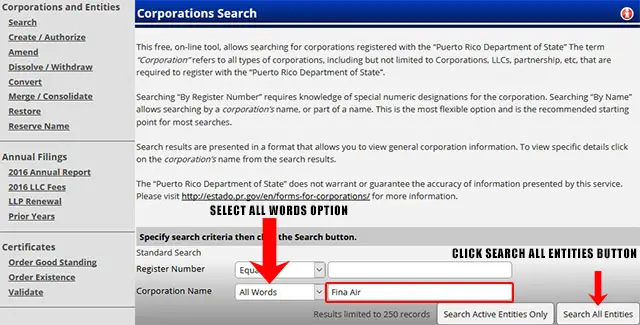 Puerto Rico Corporation Entity Search