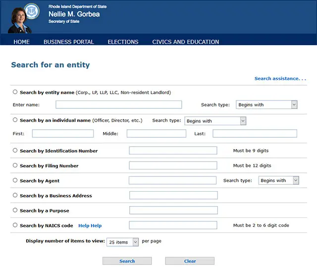 Rhode Island Business Entity Search