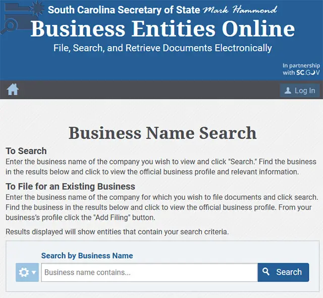 South Carolina Business Entity Search