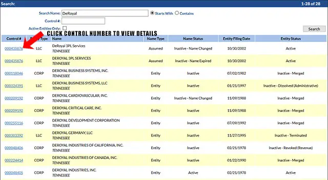 Tennessee Corporation Entity Search Results