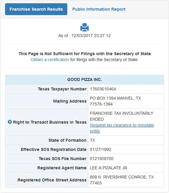 Texas Corporation Entity Details