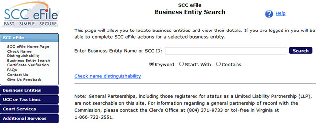 Virginia Business Entity Search