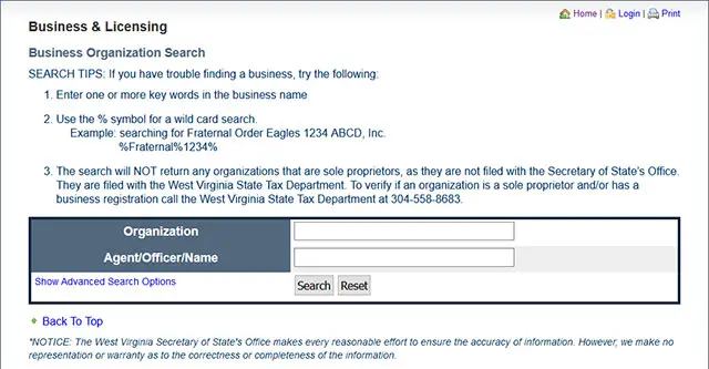 West Virginia Business Entity Search