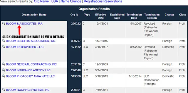 West Virginia Corporation Entity Search Results