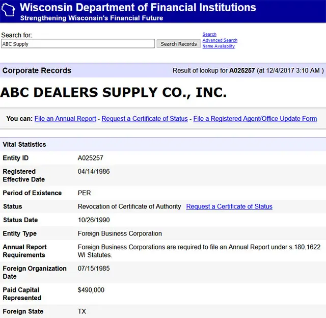 Wisconsin Corporation Entity Details