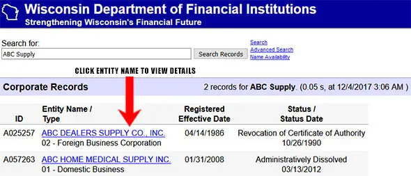 Wisconsin Corporation Entity Search Results