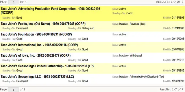 Wyoming Corporation Entity Search Results